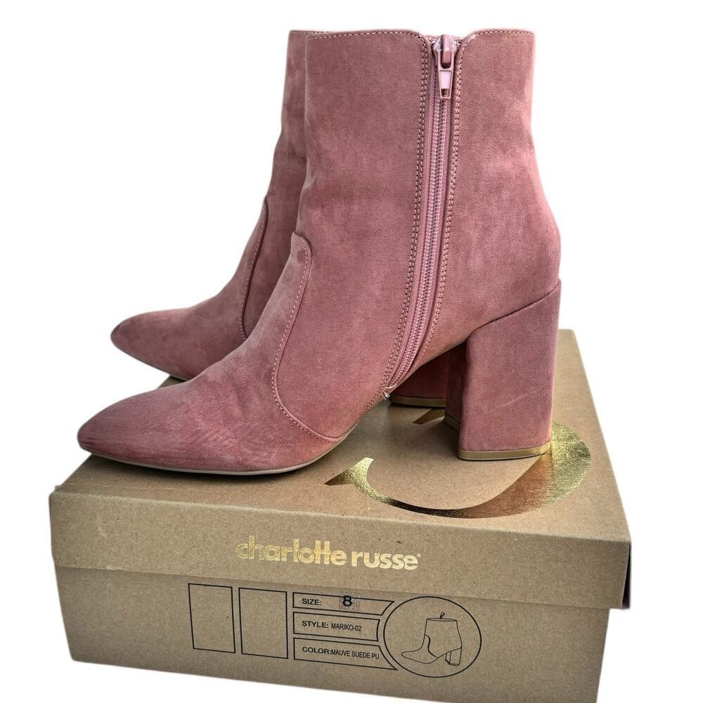 Charlotte Russe Mauve Suede Ankle Boots Size 8 Heeled Bootie